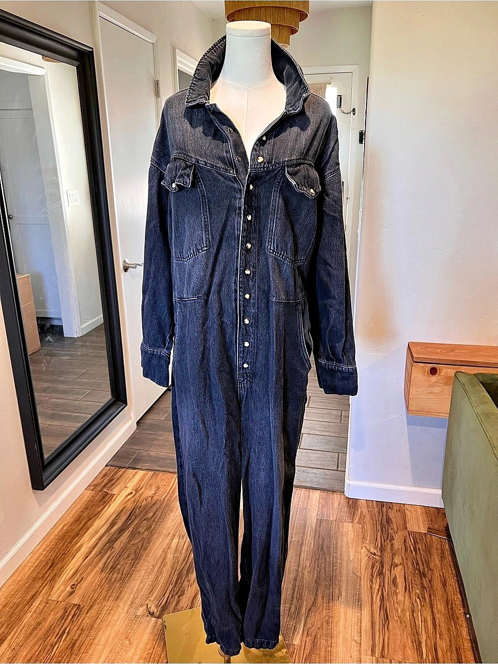 We The Free Freebird Jumpsuit Denim Utility Blue Large